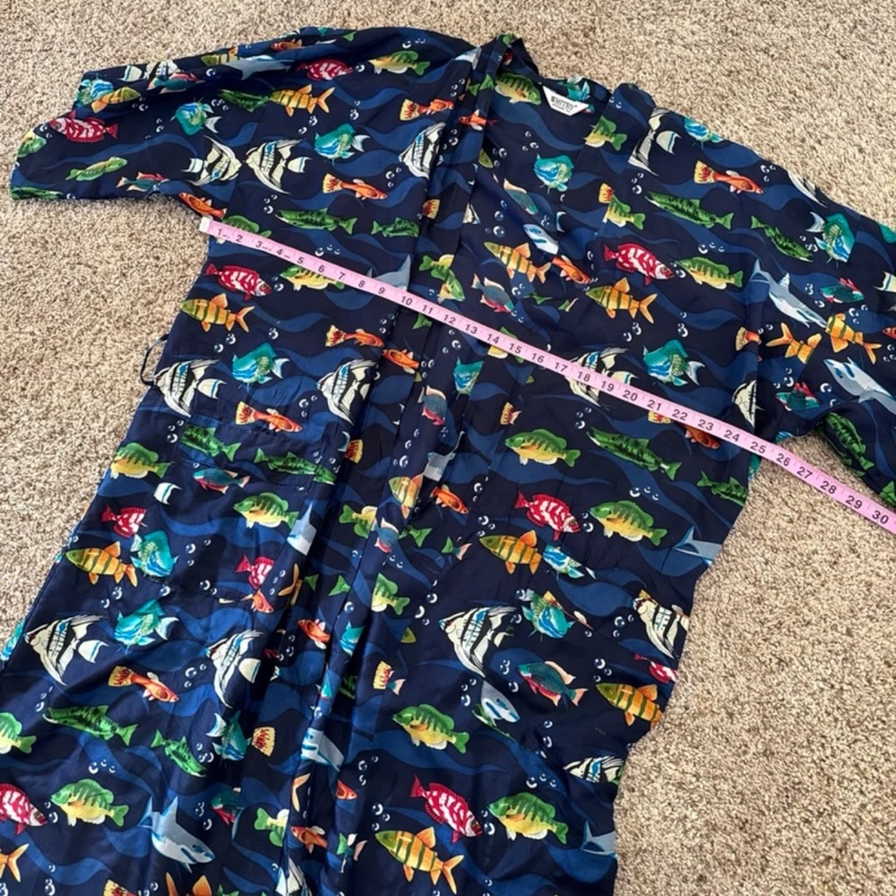 Vintage Whitby 100% SILK Fish Print Robe Kimono Swimsuit Coverup One Size - Picture 10 of 12